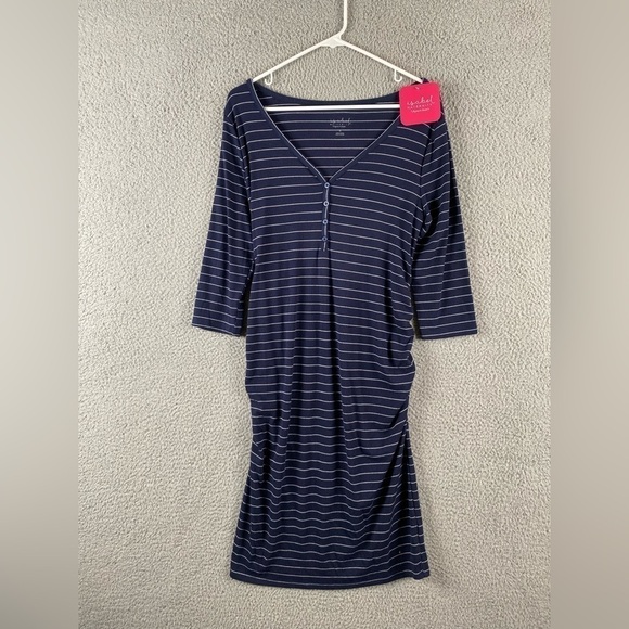 Isabel Maternity Dress 3/4 Sleeve Navy Blue White Stripes Medium NEW - Picture 1 of 10